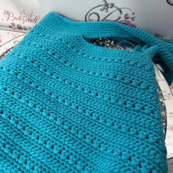 Bag Crochet knit knitted blue turquoise tote bag cute beach boho summer beachy - Picture 7 of 7